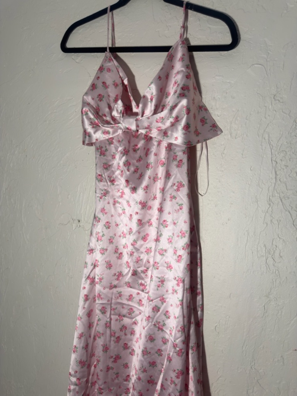 Fashion Nova Pink Floral Satin Maxi Dress